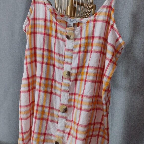 Arizona Jean Company Plaid Button Front Tank Top XS Adjustable Straps Summer Lig - Picture 4 of 6